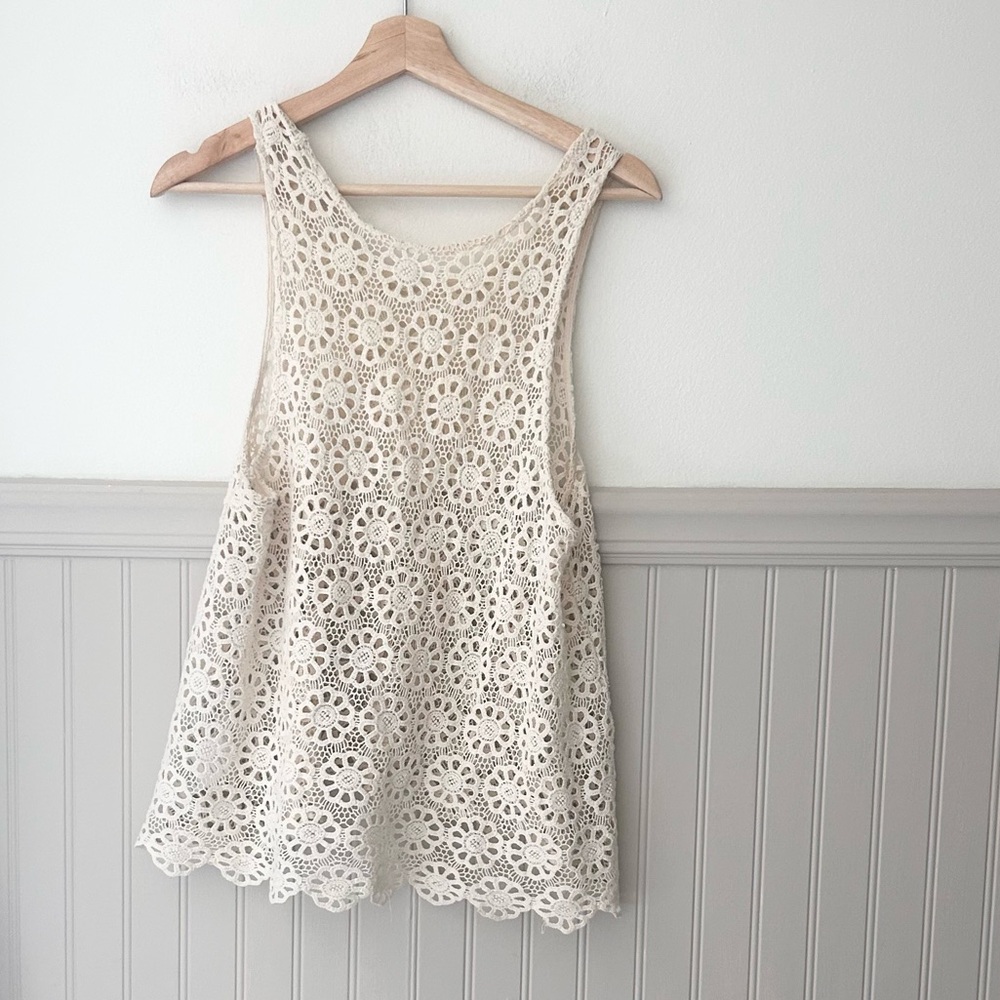 Pins & Needles Ivory Crochet Lace Cotton Tank Top (Anthro Boho)